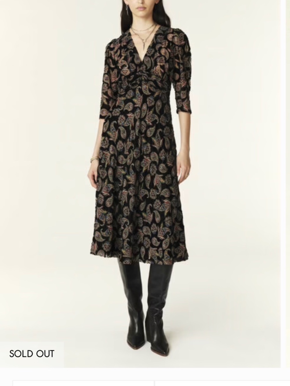 NWT ba&sh Remy Paisley Midi Dress Black Multi Size S